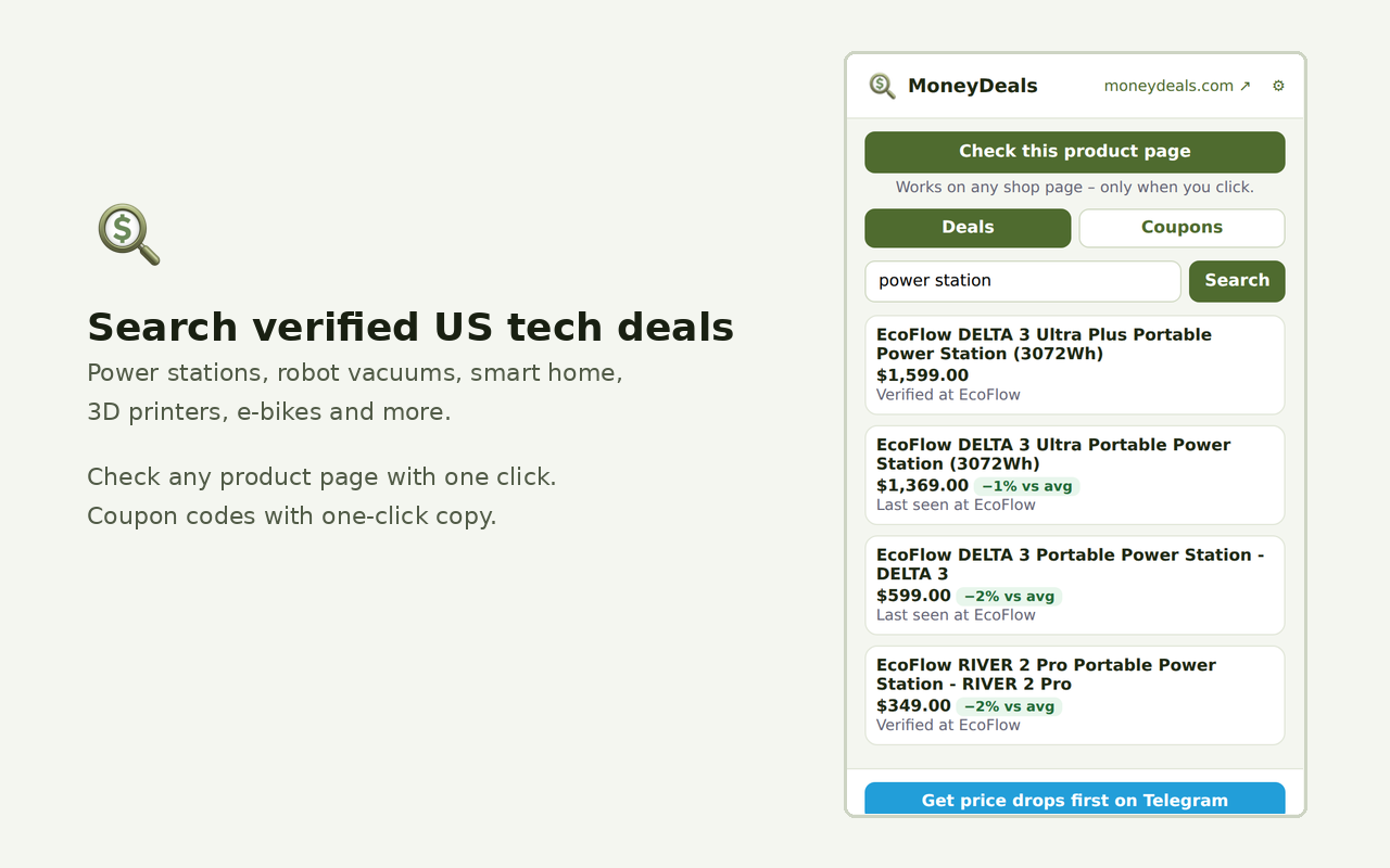 MoneyDeals toolbar popup with deal search